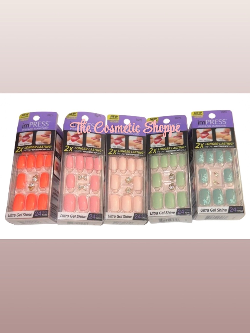 ImPress Solid Color Press On Medium Length Nails Bundle of 5